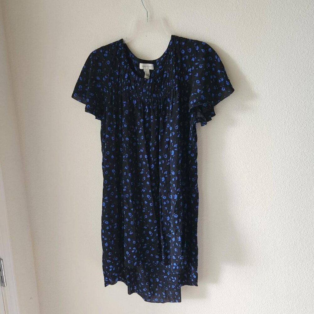 Y2k F21 dark ditsy floral dress navy & black Sz L BabyDoll Boho Cottage Festival